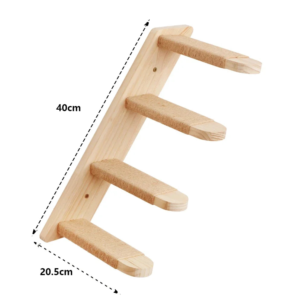 1 Piece Cat Wall Mounted Shelves Climbing Ladder Steps and Jumping Platform with Scratching Post for Grinding Claw and Playing