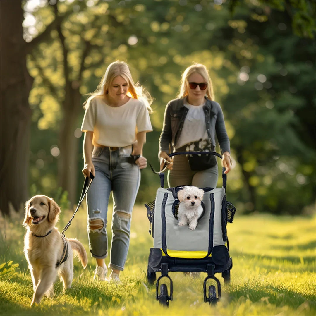 2 in 1 Portable Pet Travel Stroller Pushchair Car Seat Travel Carrier Detachable Handle Convertible for Small Dogs Cats