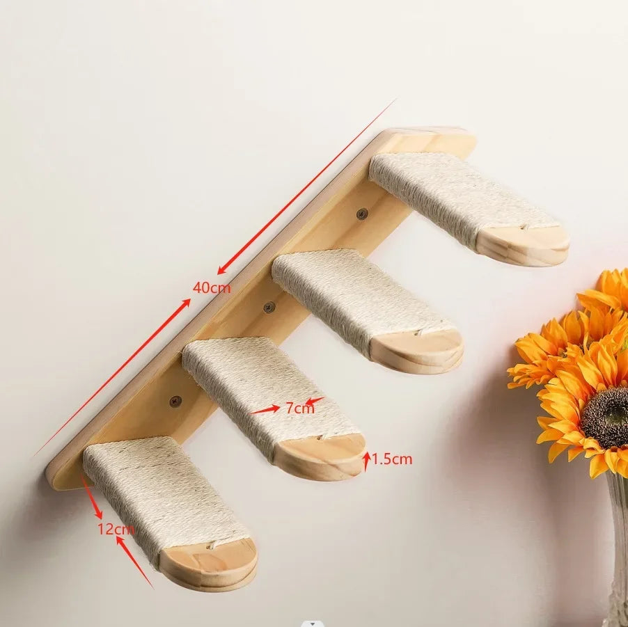 Cat Climbing Shelf Wall Mounted Reversible Four Stairs Eco-Friendly Sisal Rope Cat Stairs Pet Furniture Cat Tree Pet Wall Steps