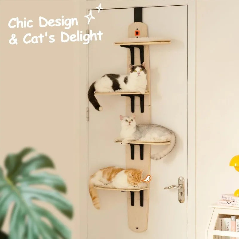 Cat Tree Door Mounted Cat Climber, Cat Shelves Cat Ladder with Removable Soft Mat, 4-Levels Over Door Cat Climber for Indoor