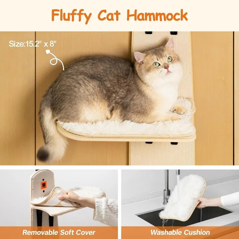 Cat Tree Door Mounted Cat Climber, Cat Shelves Cat Ladder with Removable Soft Mat, 4-Levels Over Door Cat Climber for Indoor