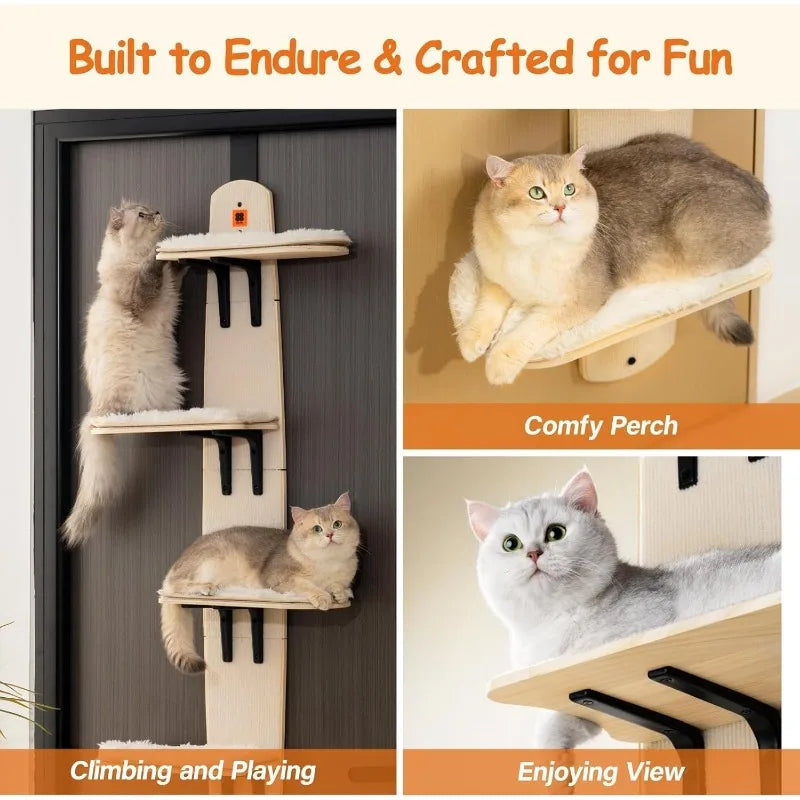 Cat Tree Door Mounted Cat Climber, Cat Shelves Cat Ladder with Removable Soft Mat, 4-Levels Over Door Cat Climber for Indoor