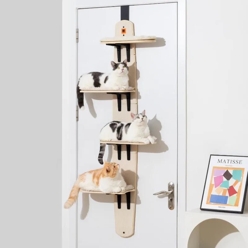 Cat Tree Door Mounted Cat Climber, Cat Shelves Cat Ladder with Removable Soft Mat, 4-Levels Over Door Cat Climber for Indoor