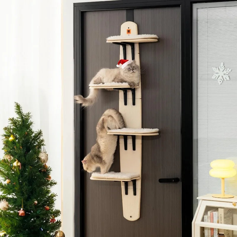 Cat Tree Door Mounted Cat Climber, Cat Shelves Cat Ladder with Removable Soft Mat, 4-Levels Over Door Cat Climber for Indoor