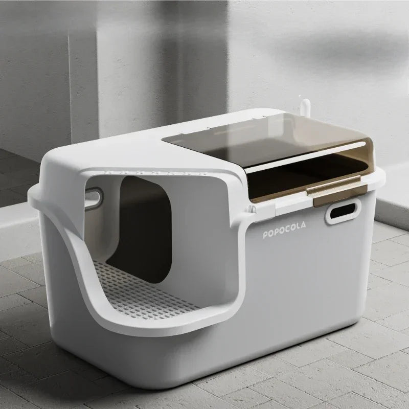 Corridor Style Cat Litter Box Large Enclosed Tray Anti-Splash Sandbox Odor-Control Pet Litter Box Spacious Basin for Cats