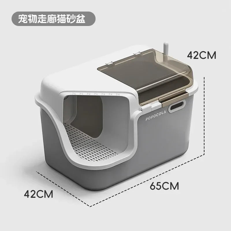 Corridor Style Cat Litter Box Large Enclosed Tray Anti-Splash Sandbox Odor-Control Pet Litter Box Spacious Basin for Cats