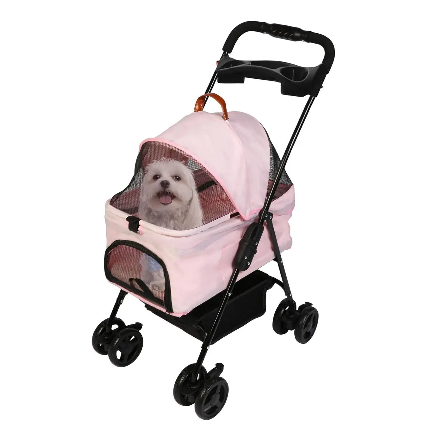 Dog Stroller, Cat Stroller, Pet Stroller for Small Dogs Cats,Folding Carrier Portable, with Cup Holder,Easy to Walk Travel Pink