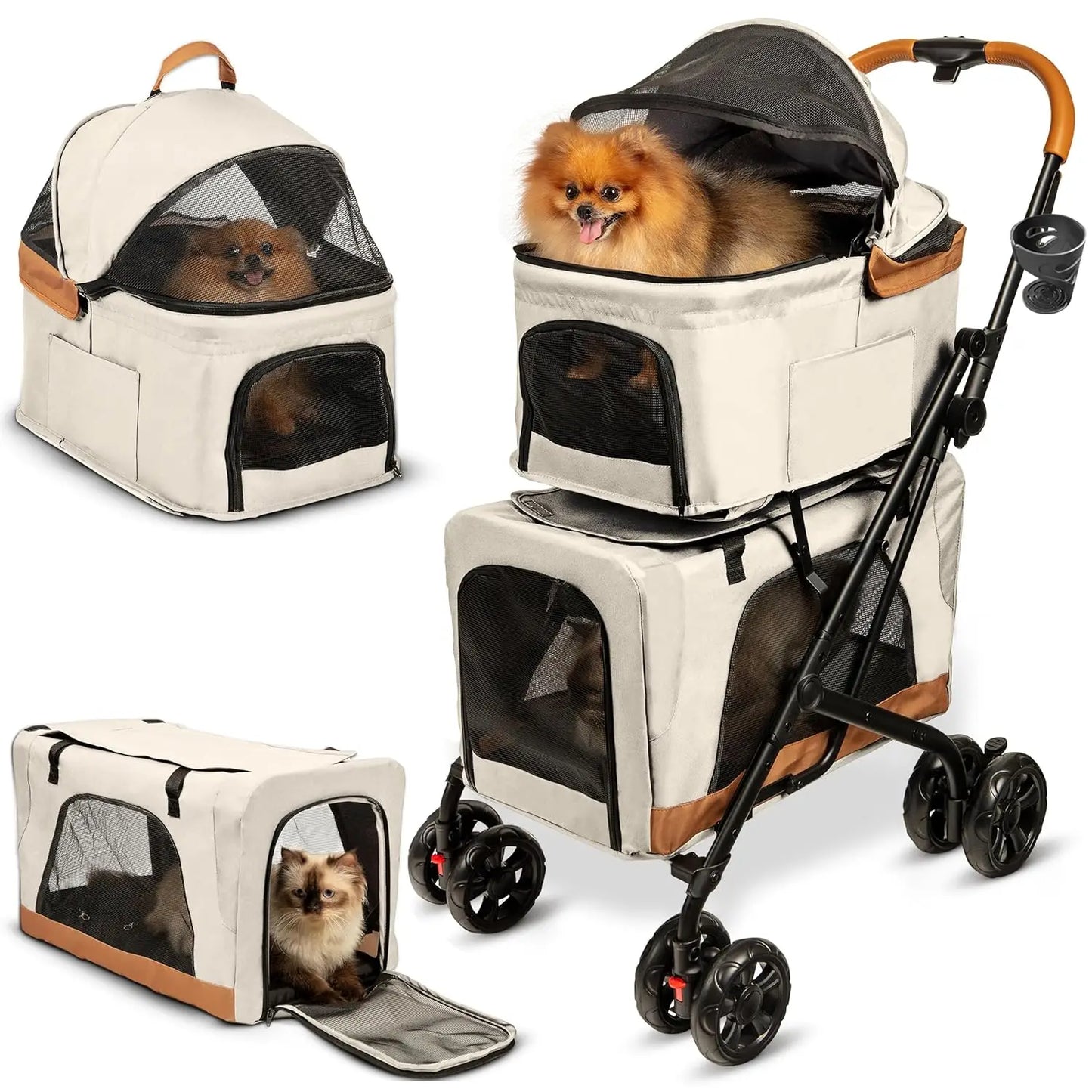 Double Pet Stroller With Detachable Carriers - Ideal For 2 Dogs Or Cats - Compact & Convenient Design - Easy Assembly Double