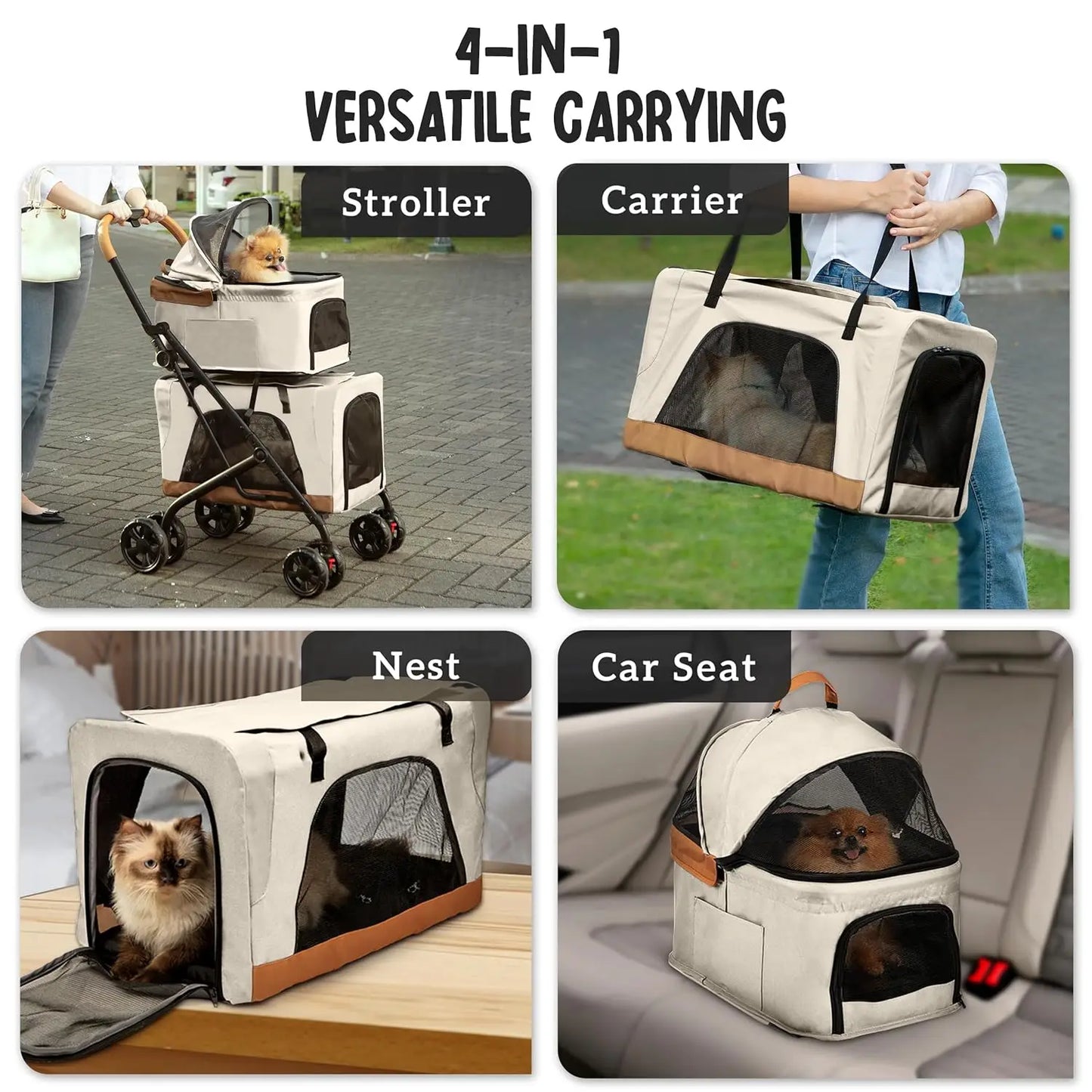 Double Pet Stroller With Detachable Carriers - Ideal For 2 Dogs Or Cats - Compact & Convenient Design - Easy Assembly Double