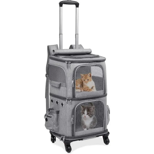 Pet Cat Backpack Double layer Pet Trolley Bag Can Hold Two Cat Stroller Bags Folding Dog Transporter Carrier Cat Outdoor Travel