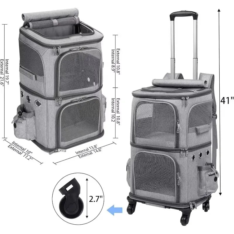 Pet Cat Backpack Double layer Pet Trolley Bag Can Hold Two Cat Stroller Bags Folding Dog Transporter Carrier Cat Outdoor Travel