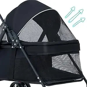 Wheels Dog Cat Stroller,Pet Folding Stroller,Foldable Dog Cat Cage Jogger Stroller with Storage Basket and Cup Ho