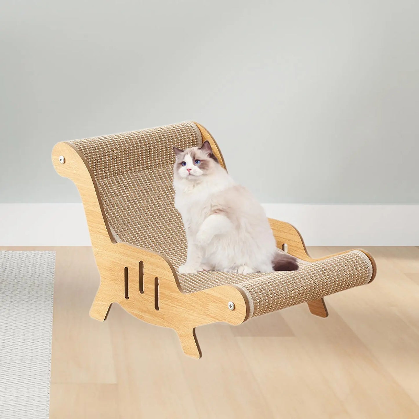 Sisal Cat Chair Wooden Kitten Lounge Chair Multi-Functional Cat Scratcher Pet Furniture Cats Bed for Puppy Dogs Small Animals