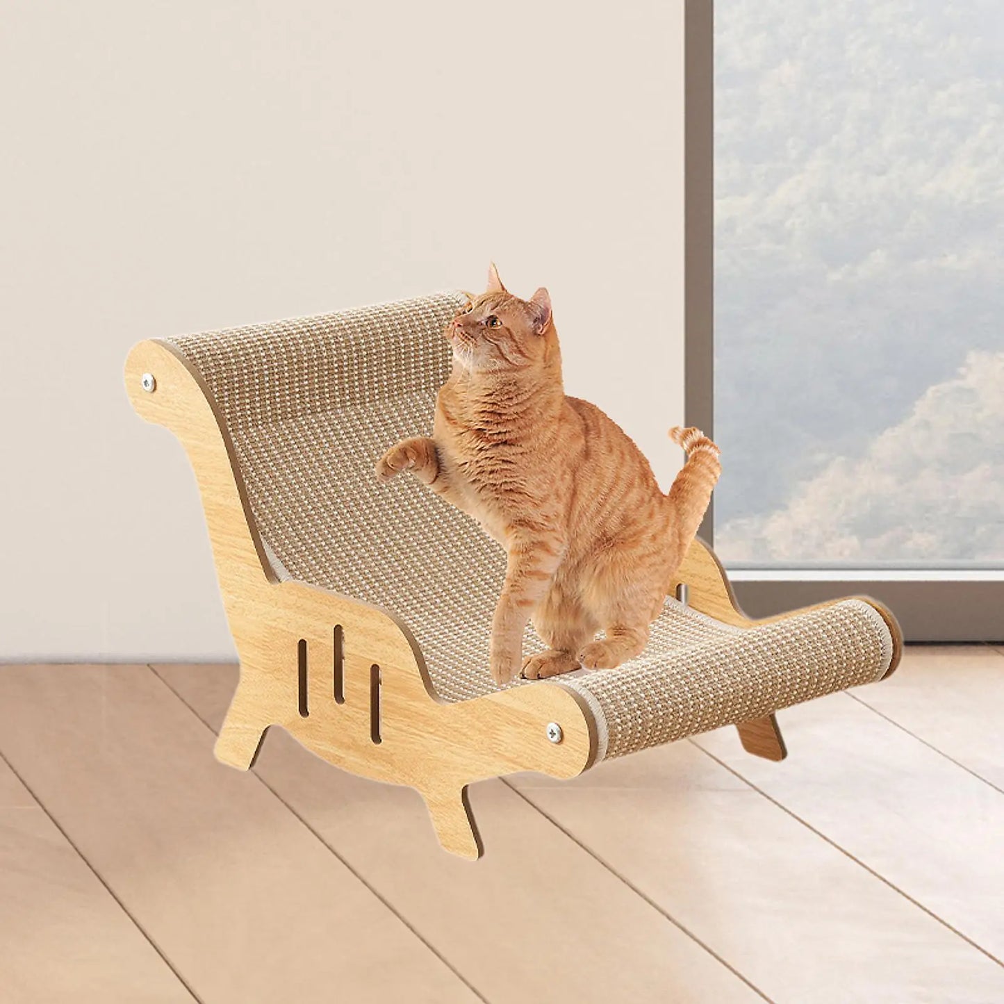 Sisal Cat Chair Wooden Kitten Lounge Chair Multi-Functional Cat Scratcher Pet Furniture Cats Bed for Puppy Dogs Small Animals