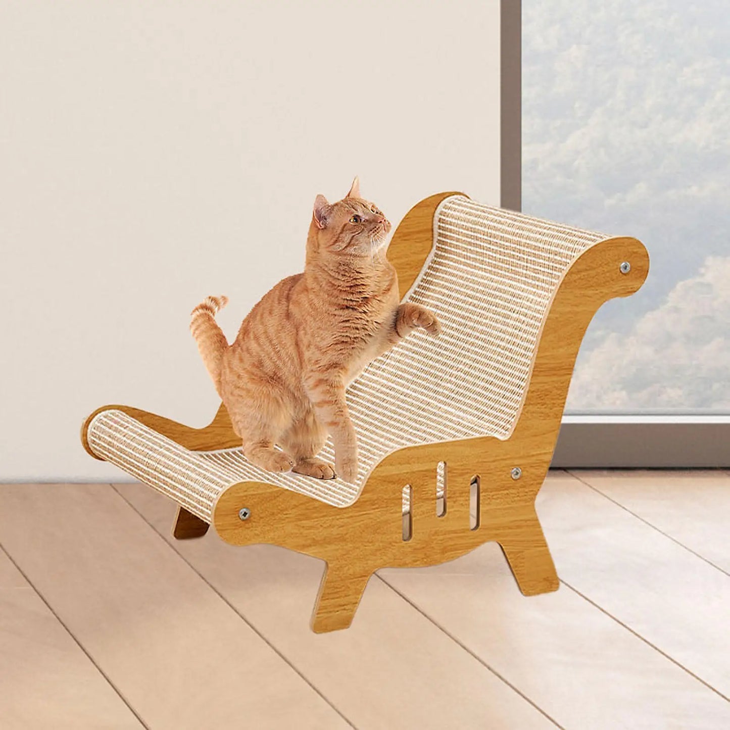 Sisal Cat Chair Wooden Kitten Lounge Chair Multi-Functional Cat Scratcher Pet Furniture Cats Bed for Puppy Dogs Small Animals