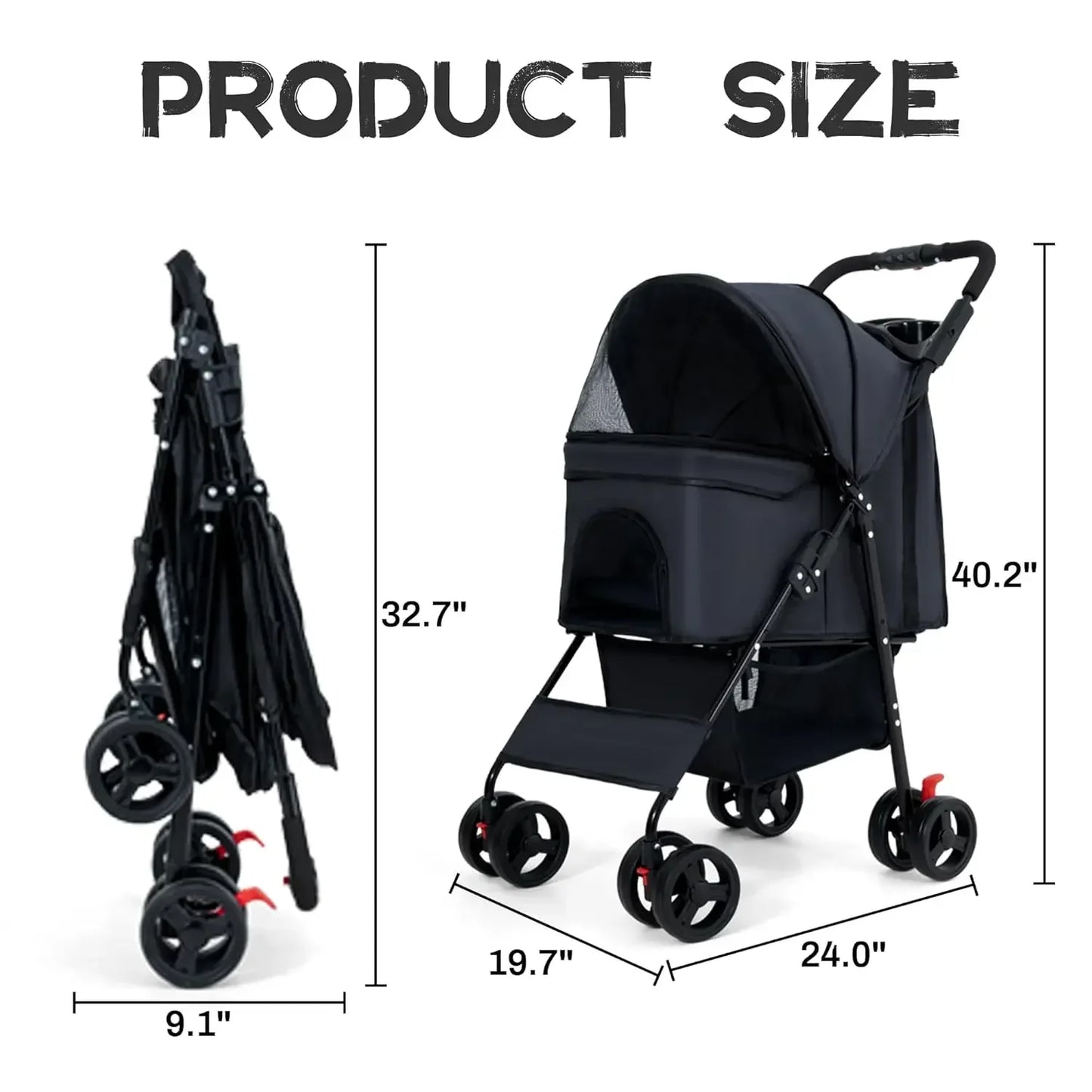 Stroller,Foldable Dog Cat Jogger Stroller, Pet Strolling Cart, Dog Travel Carrier Portable Lightweigh Dog Stroller with