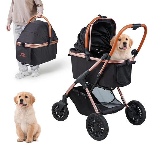 66 lbs Pet Stroller Foldable Dog Puppy Stroller with Brakes Storage Basket Detachable Carrier for Small to Medium Dogs